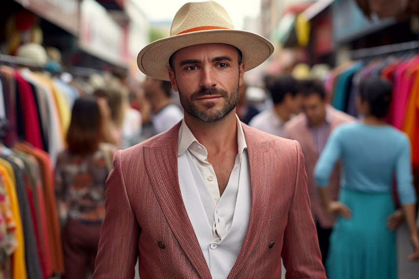 Stylish man at bustling street market