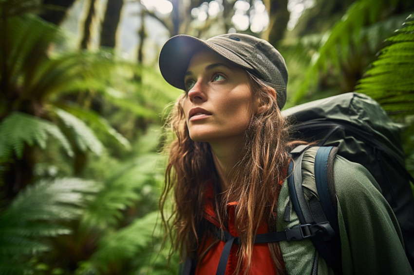 Lady hiking New Zealand forest trails