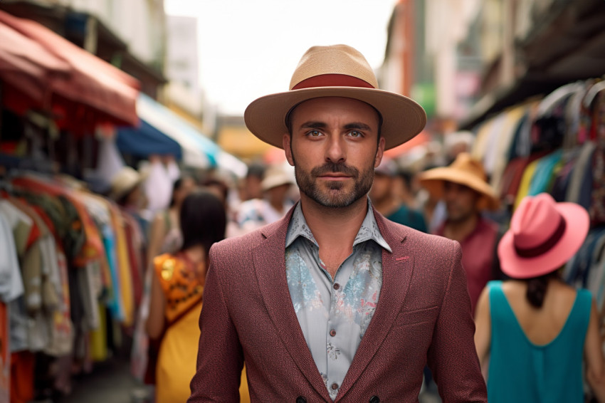 Stylish man at bustling street market