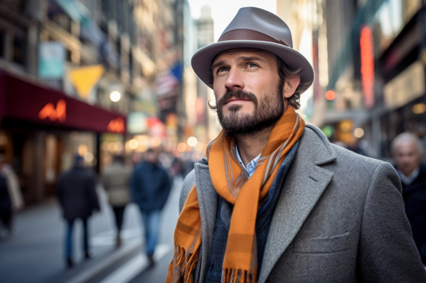 Man exploring vibrant urban city Man exploring vibrant urban city