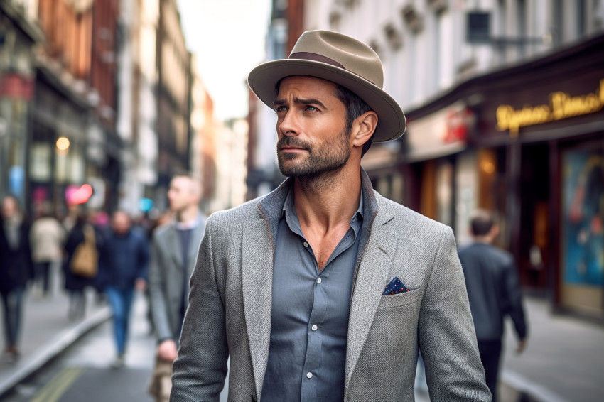 Man exploring vibrant urban city Man exploring vibrant urban city