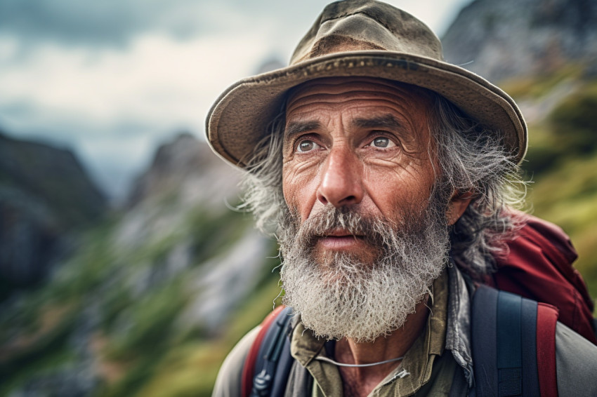 Hiker exploring the mountains in style