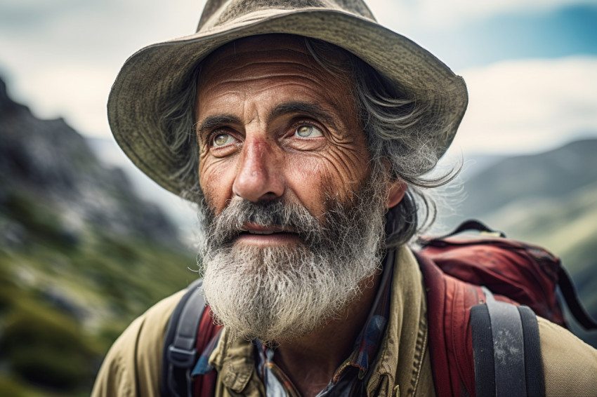 Hiker exploring the mountains in style