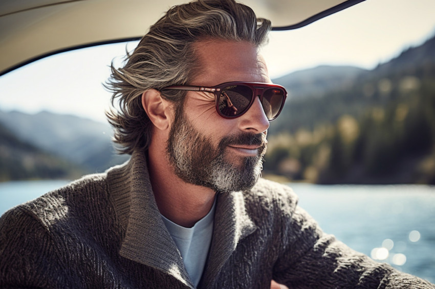 Man on boat ride on serene lake