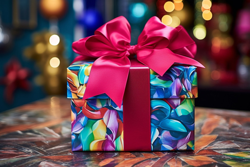 Gift box wrapped with ribbon