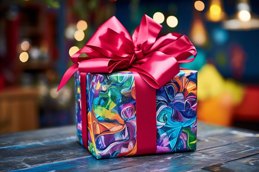 Gift box wrapped with ribbon