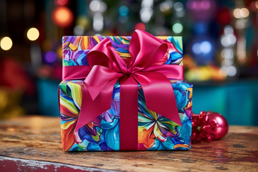 Gift box wrapped with ribbon