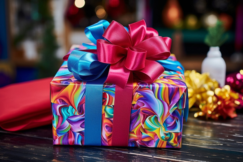 Gift box wrapped with ribbon