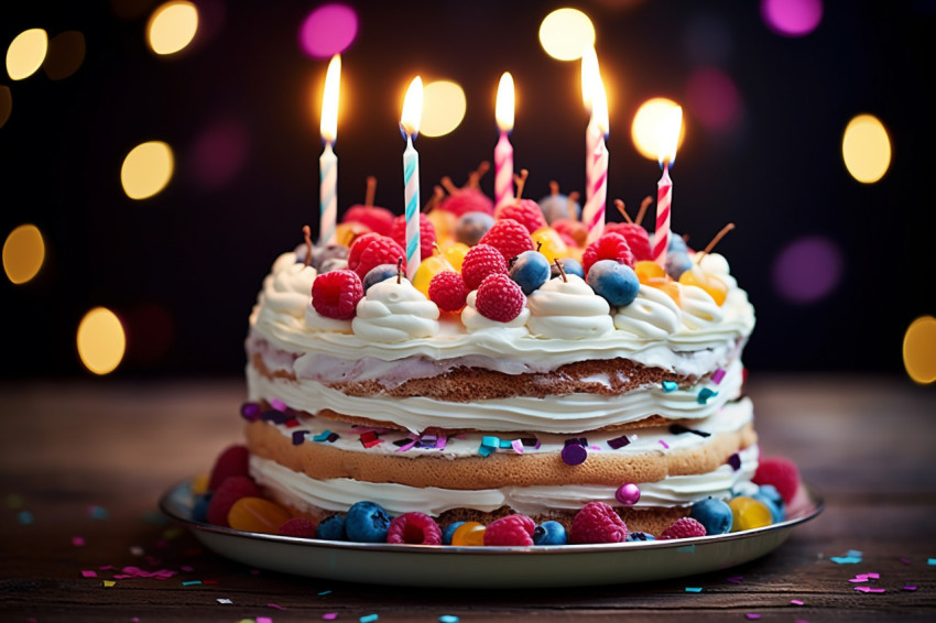 Birthday cake with candles beautifully decorated