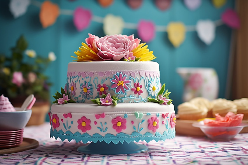 Baby shower cake with cute decorations