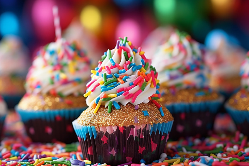 Colorful cupcakes with decorative picks