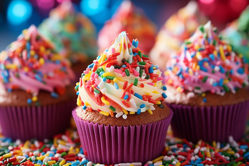 Colorful cupcakes with decorative picks