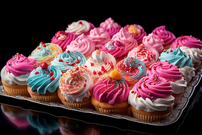 Delicious iced cupcakes on a tray