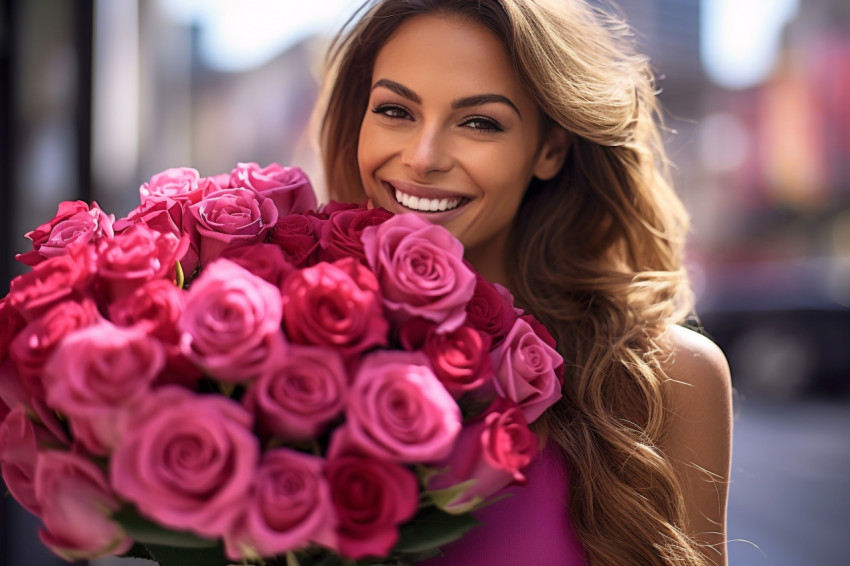 Beautiful woman with roses at event