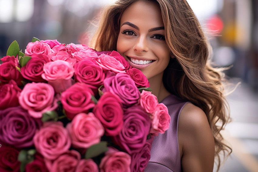 Beautiful woman with roses at event