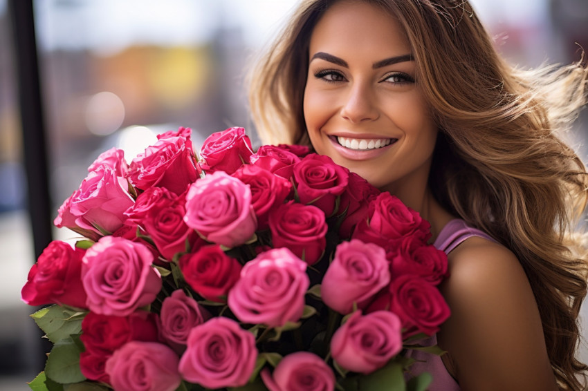 Beautiful woman with roses at event