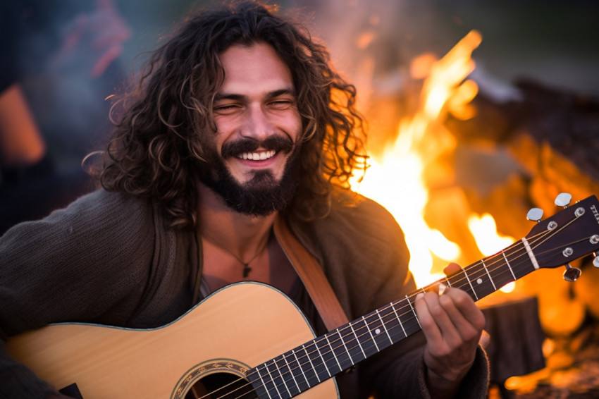 Guitarist serenades beach party