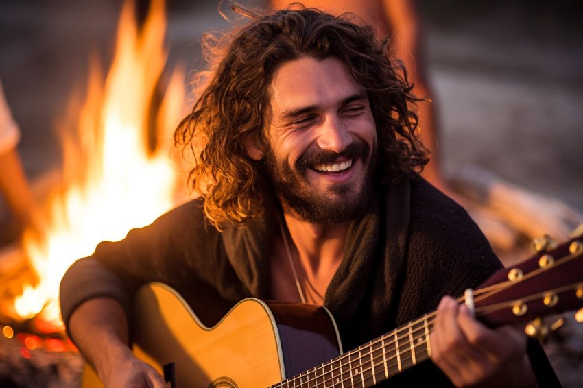 Guitarist serenades beach party