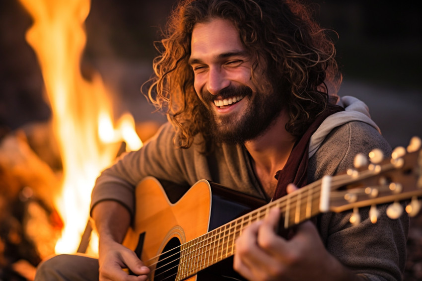 Guitarist serenades beach party