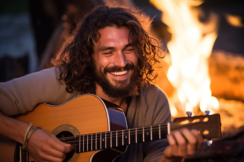 Guitarist serenades beach party