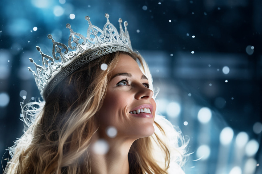 Elegant woman in tiara feels regal for the day