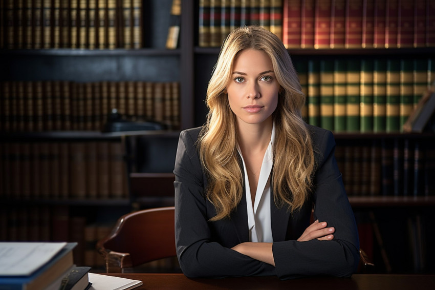 Focused female lawyer working diligently in her office