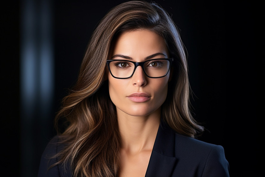 Confident female attorney in spectacles