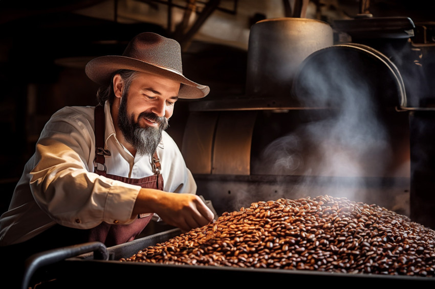 Skilled barista perfectly roasting coffee beans