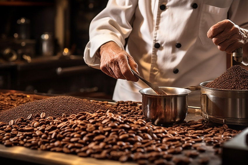 Skilled barista perfectly roasting coffee beans