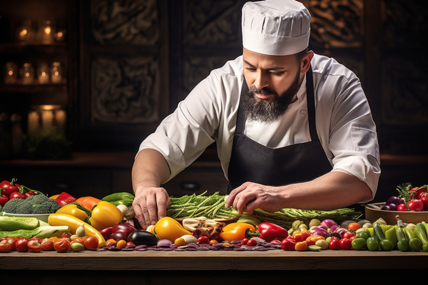 Skilled chef creatively arranges a colorful fruit platter