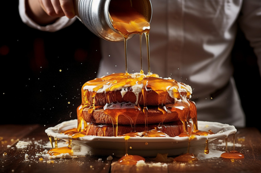 Sweetening a dessert with a drizzle of honey