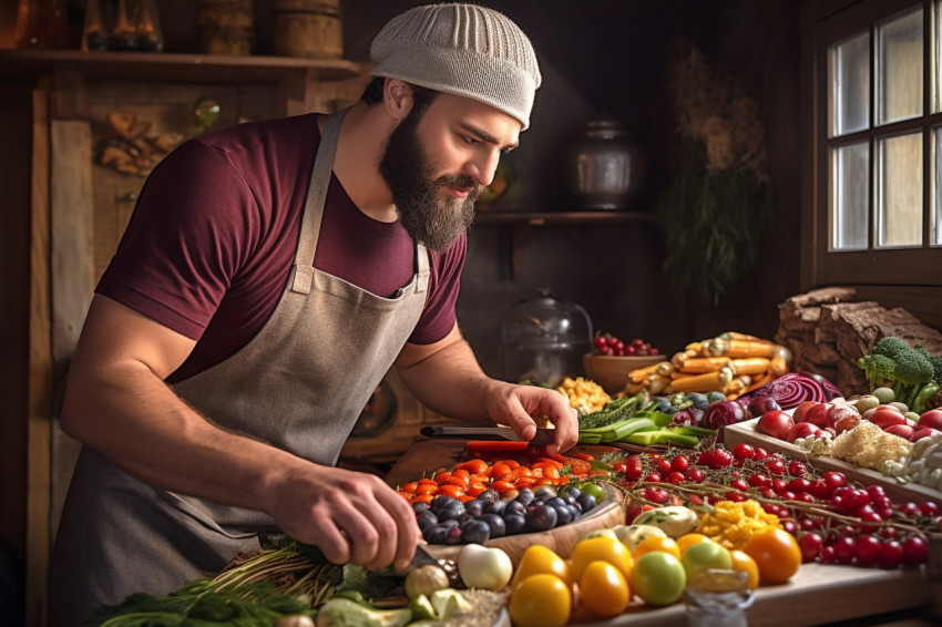 Skilled chef creatively arranges a colorful fruit platter