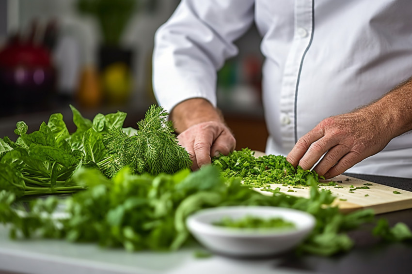 Chef adds a fresh mint leaf for a final touch