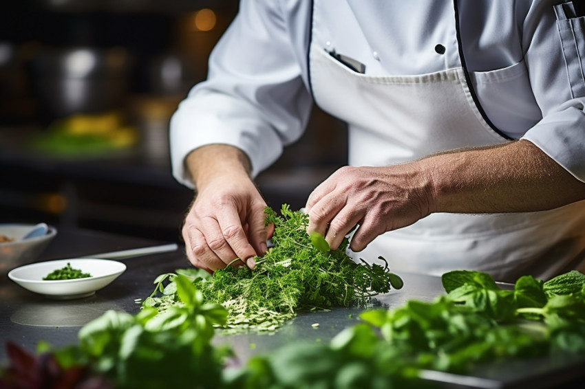 Chef adds a fresh mint leaf for a final touch