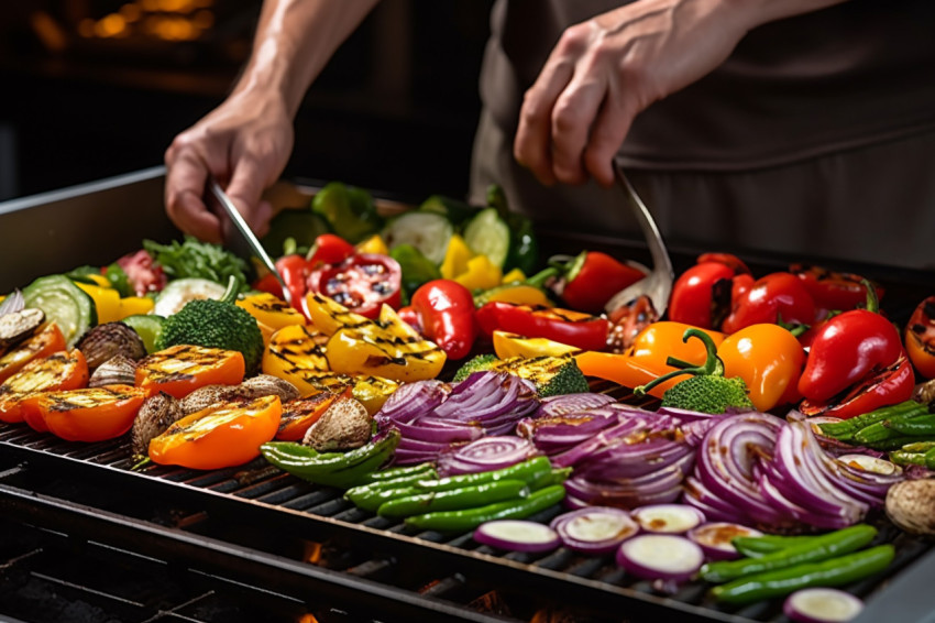 Experienced cook grills veggies for a healthy salad