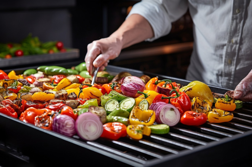 Experienced cook grills veggies for a healthy salad