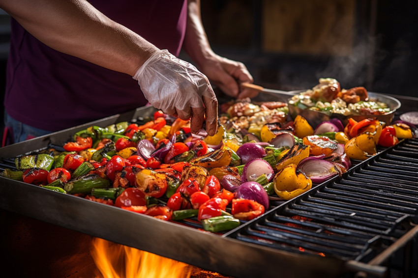 Experienced cook grills veggies for a healthy salad