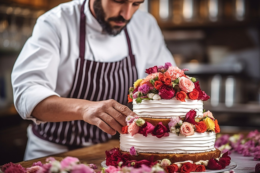 Baker creates a beautiful and elegant wedding cake