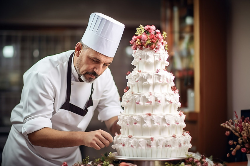 Baker creates a beautiful and elegant wedding cake