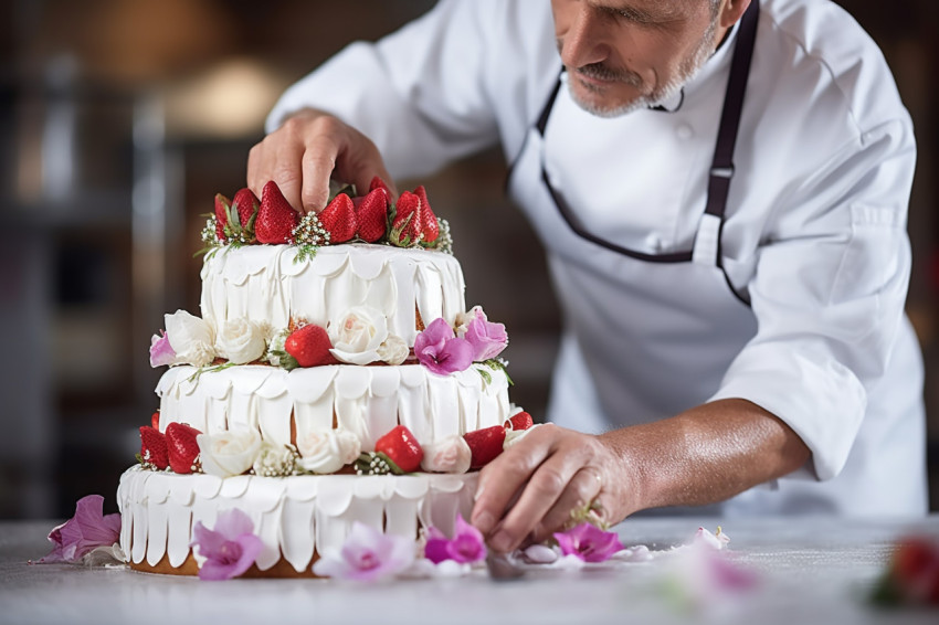 Baker creates a beautiful and elegant wedding cake