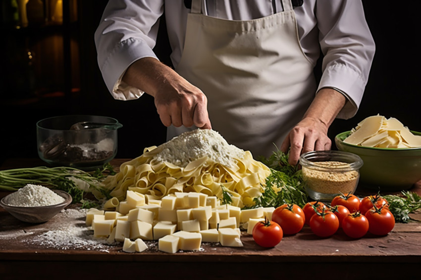 Chef adds grated cheese to tasty pasta