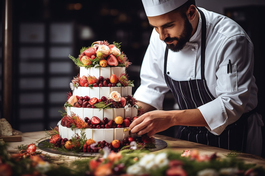 Baker creates a beautiful and elegant wedding cake