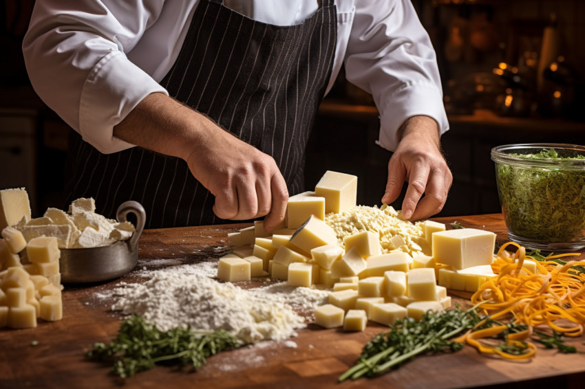 Chef adds grated cheese to tasty pasta