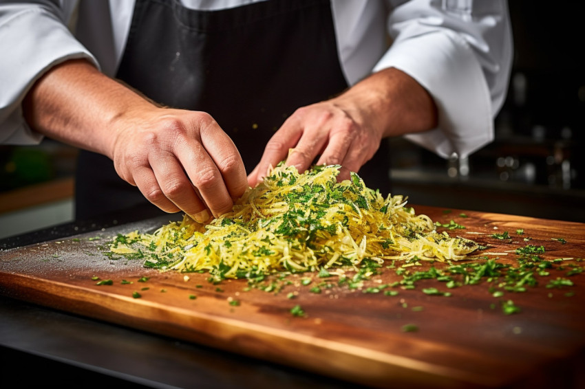 Cook adds fresh lemon zest to enhance a dish flavor