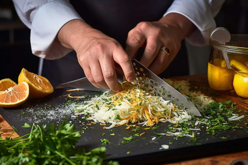 Cook adds fresh lemon zest to enhance a dish flavor