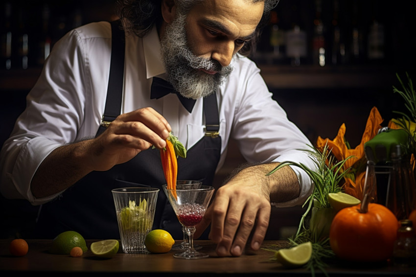 Skilled bartender adding a citrus twist to enhance a cocktails flavor