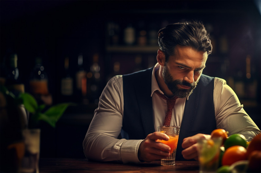 Skilled bartender adding a citrus twist to enhance a cocktails flavor