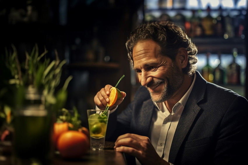 Skilled bartender adding a citrus twist to enhance a cocktails flavor