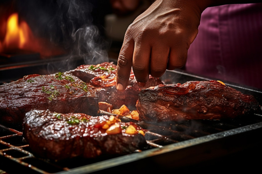 Skilled chef perfectly sears a juicy steak