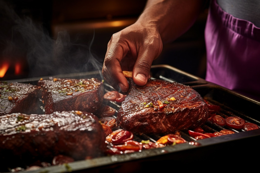 Skilled chef perfectly sears a juicy steak